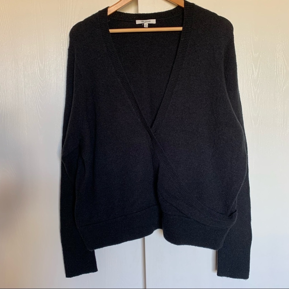 NWOT Madewell Wrap-Front Pullover Sweater in True Black Size 2X - Picture 2 of 10